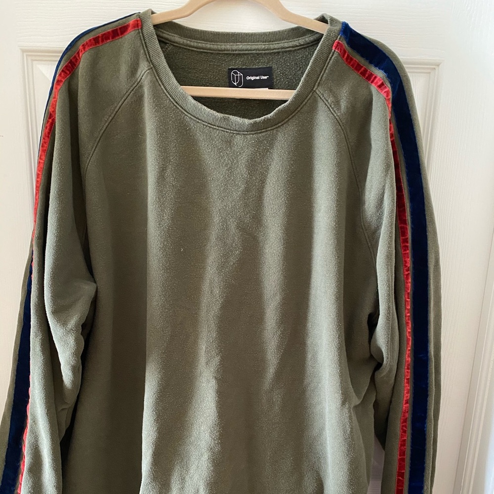 Original Use Green Sweatshirt with Velour Stripes